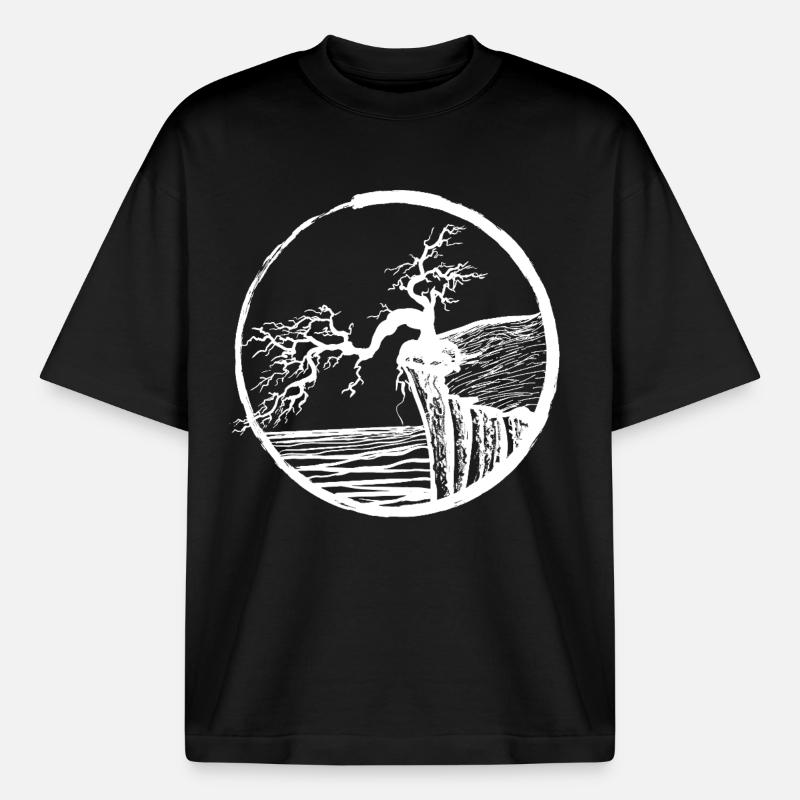 Landschaft mit Baum am Klippenrand - Boxy Heavyweight Unisex Organic T-Shirt von Stanley/Stella - Schwarz