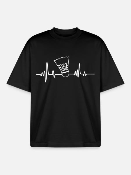 Badminton heartbeat badminton player - Boxy Heavyweight Unisex Organic T-Shirt by Stanley/Stella - black