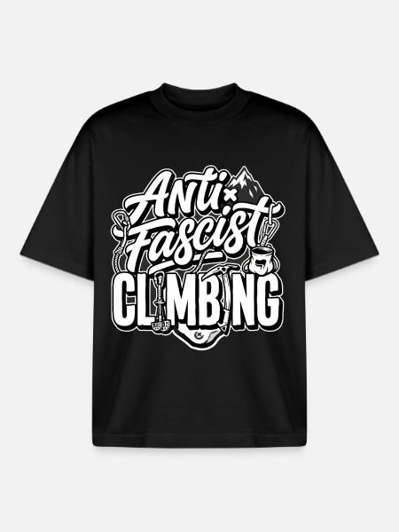 Antifascist Climbing Mountain Tee - Boxy Heavyweight Unisex Organic T-Shirt by Stanley/Stella - black