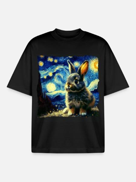 Starry sky style rabbit - Boxy Heavyweight Unisex Organic T-Shirt by Stanley/Stella - black