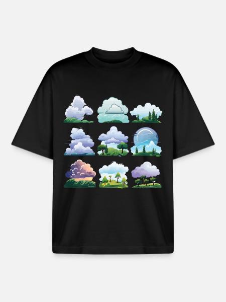 Ensemble de dessins animés Cloudscapes - T-shirt unisexe boxy épais biologique Stanley/Stella - noir