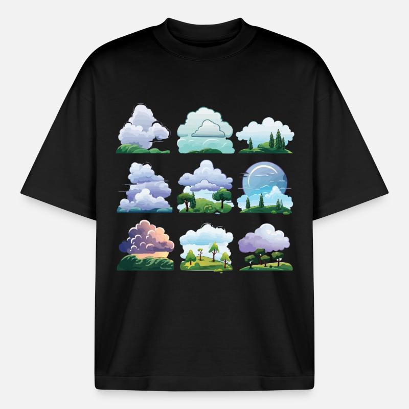 Ensemble de dessins animés Cloudscapes - T-shirt unisexe boxy épais biologique Stanley/Stella - noir