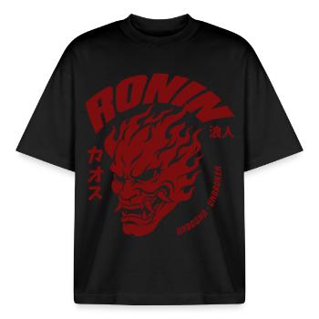 Ronin Oni Motard - T-shirt unisexe boxy épais biologique Stanley/Stella - noir - Devant - AI Model Male 185 light (185cm) & AI Model Female 172 dark (172cm)