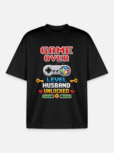 Game Over - Level Husband Unlocked | 8-bit - Boxy Heavyweight Unisex Organic T-Shirt by Stanley/Stella - black