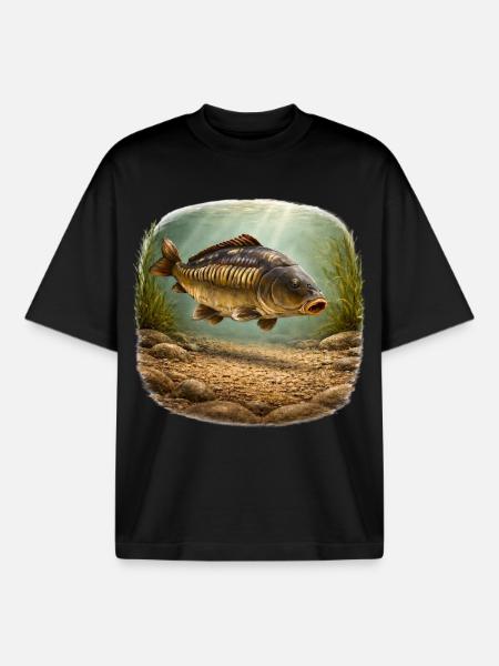 Spiegelkarpfen-Unterwasserfischerei-Design - Boxy Heavyweight Unisex Organic T-Shirt von Stanley/Stella - Schwarz