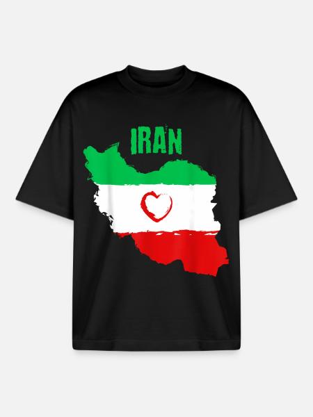 Iranian Heart Flag - Boxy Heavyweight Unisex Organic T-Shirt by Stanley/Stella - black