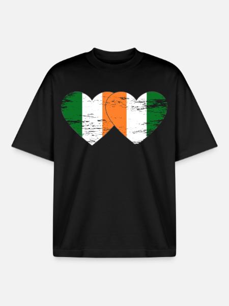 Irland_Elfenbeinkueste_Flagge_Herz_used - Boxy Heavyweight Unisex Organic T-Shirt by Stanley/Stella - black