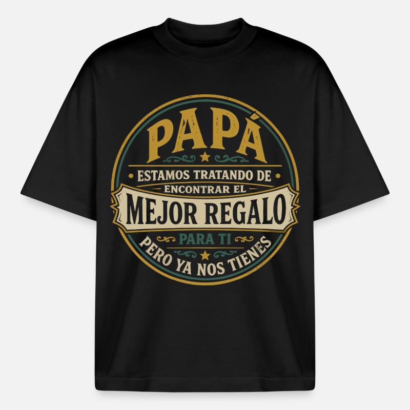 Papa Beste Geschenk Kinder Spanisch Design - Boxy Heavyweight Unisex Organic T-Shirt von Stanley/Stella - Schwarz