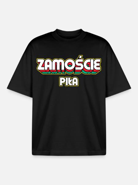 Zamość Piła. Retro District Name - Boxy Heavyweight Unisex Organic T-Shirt by Stanley/Stella - black