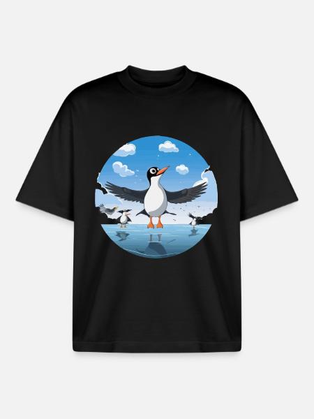 Pinguin Kreis am Eissee - Boxy Heavyweight Unisex Organic T-Shirt by Stanley/Stella - black