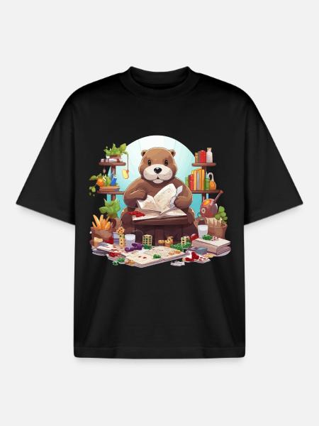 Lesender Otter im Leseabenteuer - Boxy Heavyweight Unisex Organic T-Shirt von Stanley/Stella - Schwarz