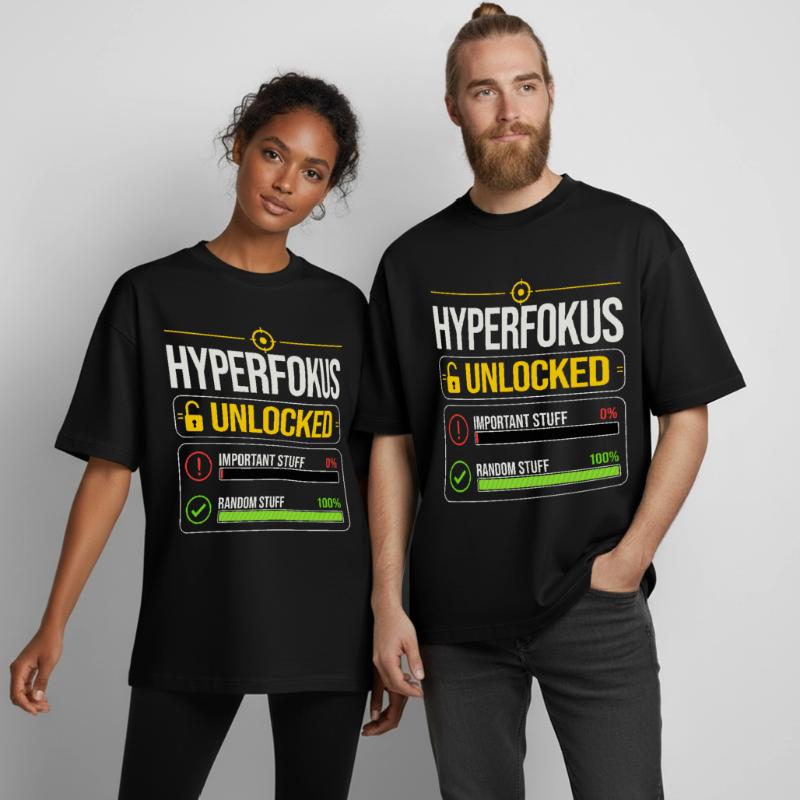 Hyperfocus débloqué dans le jeu TDAH T-shirt unisexe boxy épais biologique Stanley/Stella
