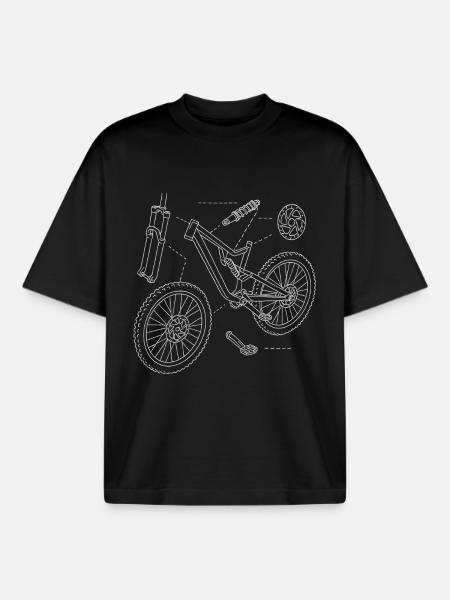 DH-Bike Exploded Drawing: MTB Technique Sketch - Boxy Heavyweight Unisex Organic T-Shirt by Stanley/Stella - black