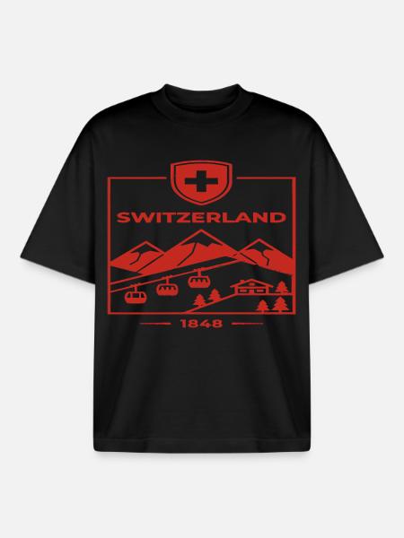 Switzerland Alps Mountains Hiking - Boxy Heavyweight Unisex Organic T-Shirt by Stanley/Stella - black