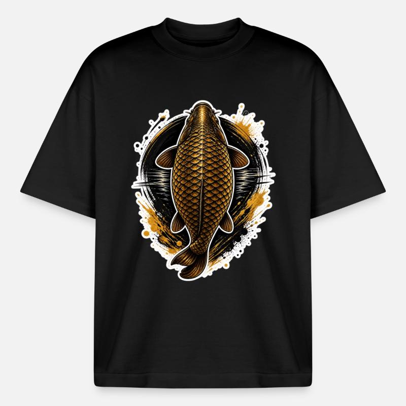 Golden Carp Top View Premium-Angeldesign - Boxy Heavyweight Unisex Organic T-Shirt von Stanley/Stella - Schwarz