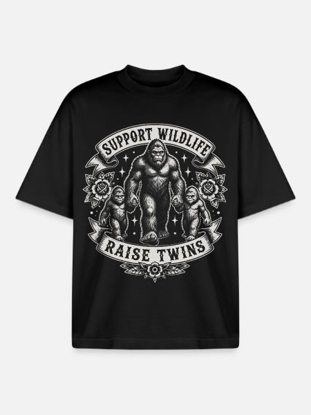 Support Wildlife: Raise Twins - Boxy Heavyweight Unisex Organic T-Shirt by Stanley/Stella - black