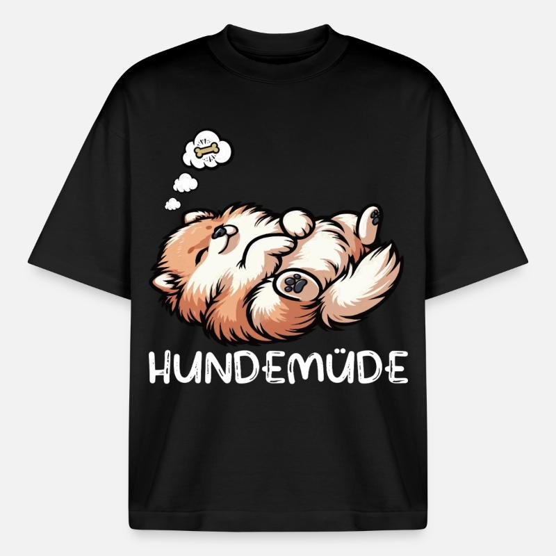 Hundemüde Zwergspitz Zwergspitze Spitzhund Spitz - Boxy Heavyweight Unisex Organic T-Shirt von Stanley/Stella - Schwarz