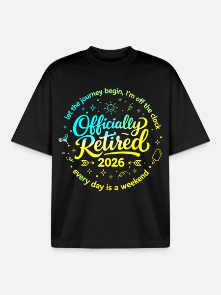 Officially Retired 2026 Humor Gift - Boxy Heavyweight Unisex Organic T-Shirt by Stanley/Stella - black