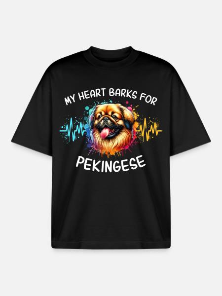 Pekingese Heart Line - Boxy Heavyweight Unisex Organic T-Shirt by Stanley/Stella - black