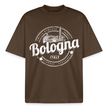Bologna Emilia-Romagna mit Pasta Italien Souvenir - Boxy Heavyweight Unisex Organic T-Shirt von Stanley/Stella - Dunkelbraun - Vorne - AI Model Male 185 light (185cm) & AI Model Female 172 dark (172cm)