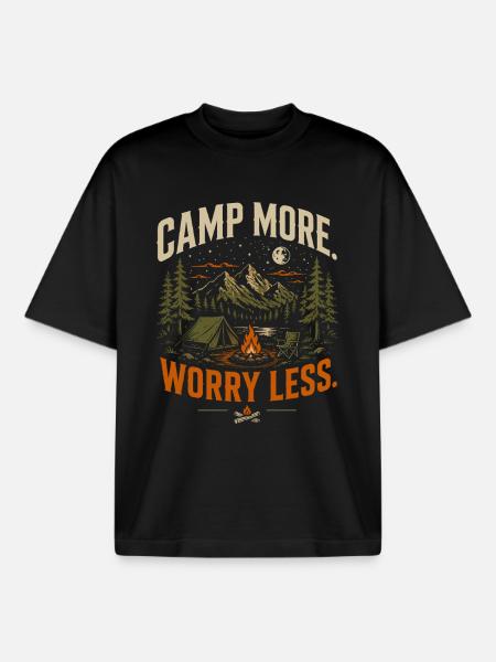 Camping more, worries less - Boxy Heavyweight Unisex Organic T-Shirt by Stanley/Stella - black