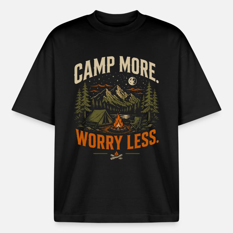 Camper plus, moins de soucis - T-shirt unisexe boxy épais biologique Stanley/Stella - noir