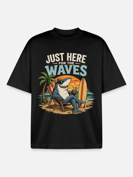 Juste là pour les vagues - T-shirt unisexe boxy épais biologique Stanley/Stella - noir