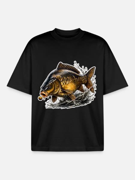 Mirror Carp Fishing Design - Boxy Heavyweight Unisex Organic T-Shirt by Stanley/Stella - black