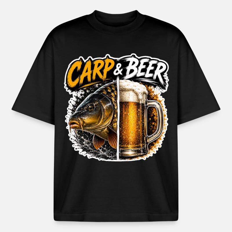 Karpfen- und Bier-lustiges Angeldesign - Boxy Heavyweight Unisex Organic T-Shirt von Stanley/Stella - Schwarz
