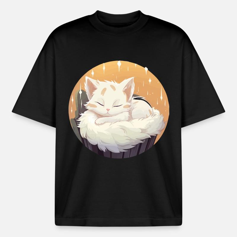 Chat endormi en cercle - T-shirt unisexe boxy épais biologique Stanley/Stella - noir