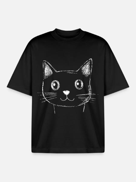 Cat Face Sketch - Boxy Heavyweight Unisex Organic T-Shirt by Stanley/Stella - black