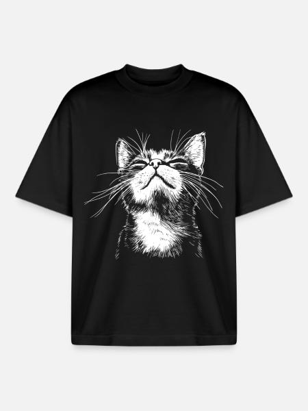 Funny Cat Face - Boxy Heavyweight Unisex Organic T-Shirt by Stanley/Stella - black