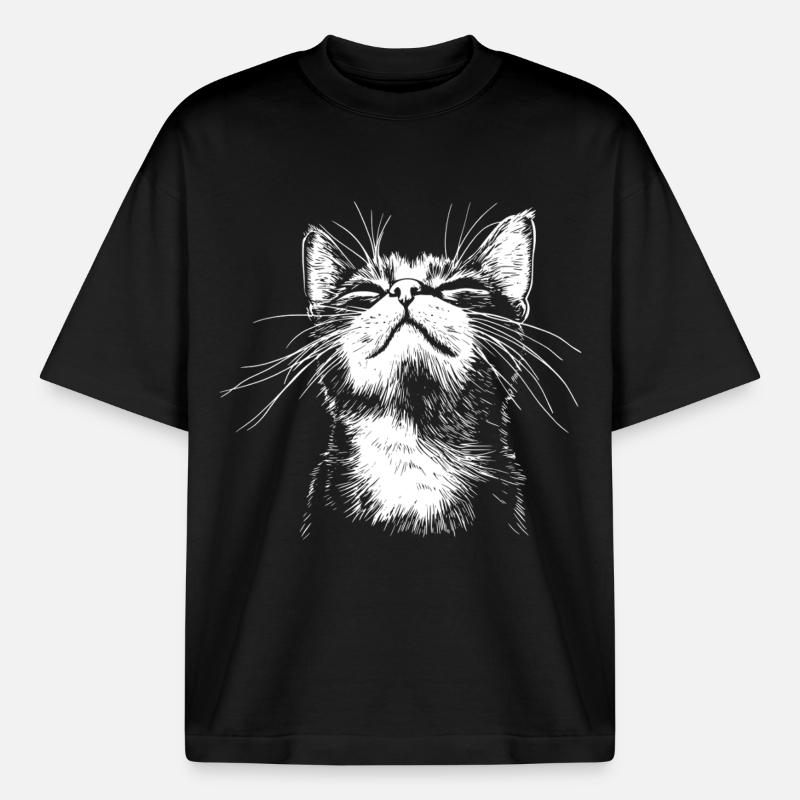 Drôle de Chat - T-shirt unisexe boxy épais biologique Stanley/Stella - noir