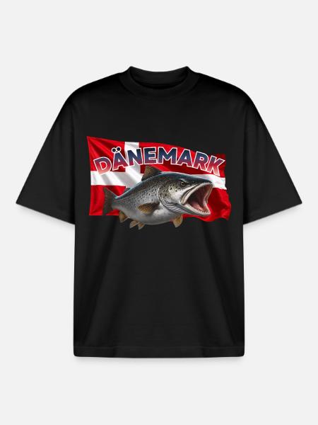 Trout Fishing Denmark - Fish Motif - Boxy Heavyweight Unisex Organic T-Shirt by Stanley/Stella - black