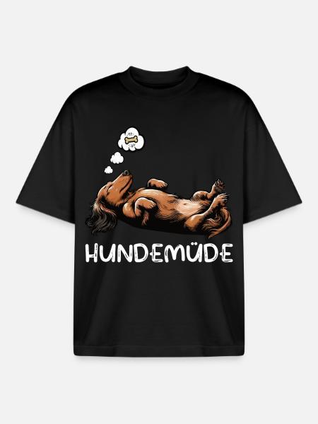 Hundemüde Langhaardackel Dackel Dackelhalter - Boxy Heavyweight Unisex Organic T-Shirt von Stanley/Stella - Schwarz