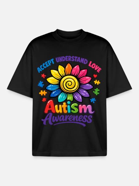 Autismus-Bewusstsein-Sonnenblume - Boxy Heavyweight Unisex Organic T-Shirt von Stanley/Stella - Schwarz