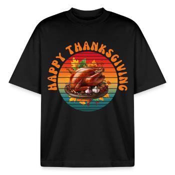 Joyeux Thanksgiving - T-shirt unisexe boxy épais biologique Stanley/Stella - noir - Devant - AI Model Male 185 light (185cm) & AI Model Female 172 dark (172cm)