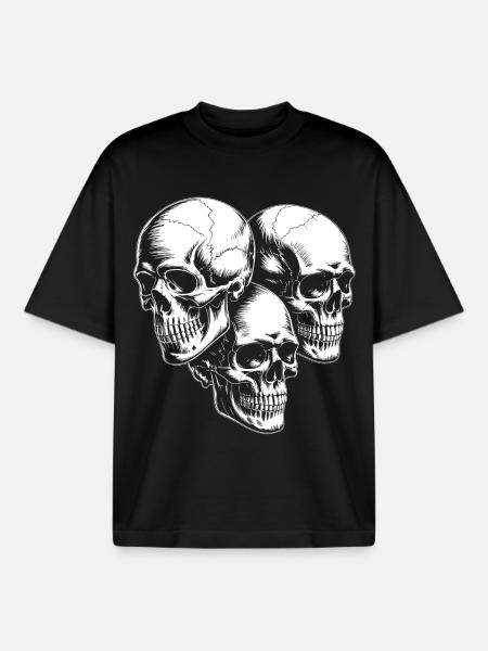 Triple Skull Silhouette - Boxy Heavyweight Unisex Organic T-Shirt by Stanley/Stella - black