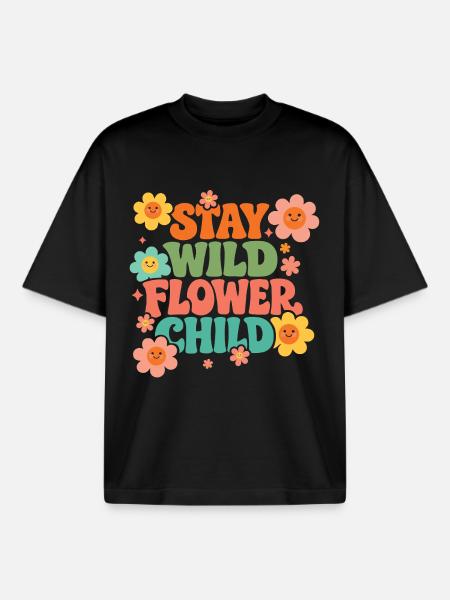 Stay Wild Flower Child - Boxy Heavyweight Unisex Organic T-Shirt by Stanley/Stella - black