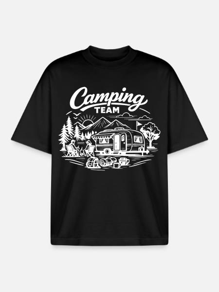 Camping Team Wagon - Boxy Heavyweight Unisex Organic T-Shirt by Stanley/Stella - black