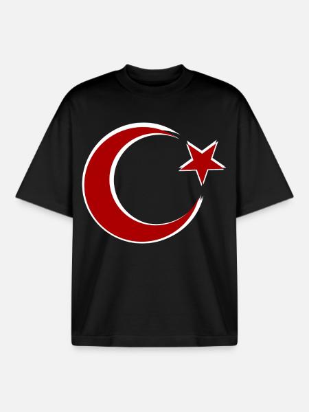 Red Moon Star Motif Turkey - Boxy Heavyweight Unisex Organic T-Shirt by Stanley/Stella - black