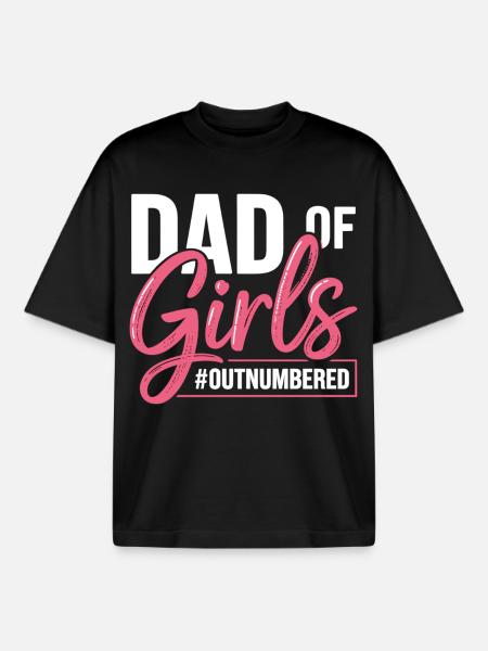 Dad Of Girls Outnumbered Dad Saying - Boxy Heavyweight Unisex Organic T-Shirt by Stanley/Stella - black