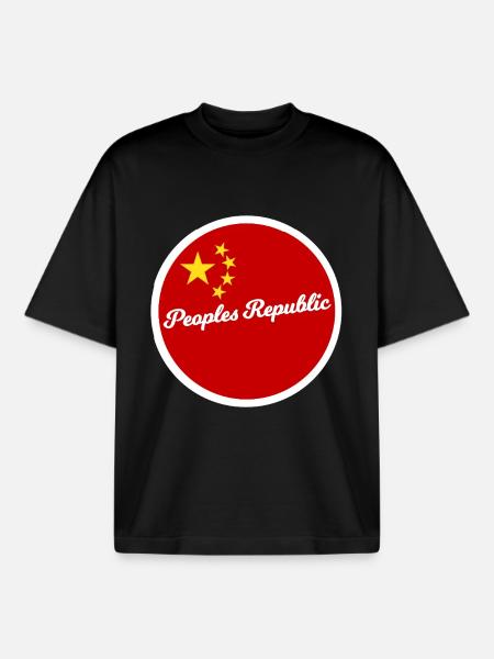 Red Circle China with Stars - Boxy Heavyweight Unisex Organic T-Shirt by Stanley/Stella - black