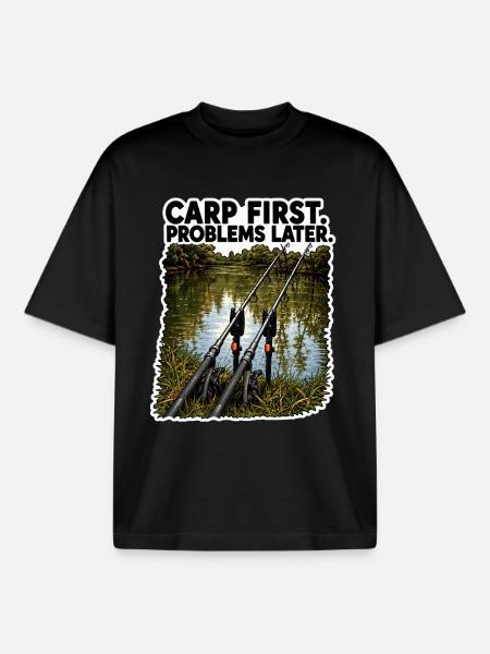 Karpfen Erste Probleme Später Fischereidesign - Boxy Heavyweight Unisex Organic T-Shirt von Stanley/Stella - Schwarz