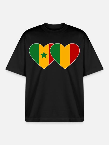 Senegal_Mali_Flagge_Herz - T-shirt unisexe boxy épais biologique Stanley/Stella - noir
