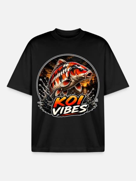 Koi Vibes Sunset Carp Design - Boxy Heavyweight Unisex Organic T-Shirt by Stanley/Stella - black