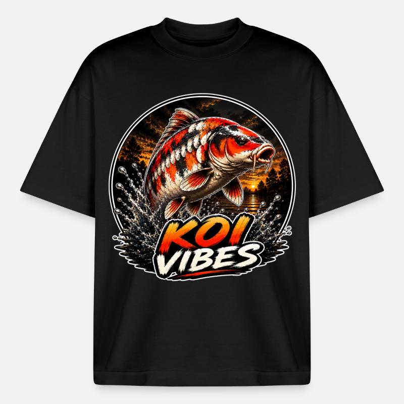 Koi Vibes Sunset Carp Design - Boxy Heavyweight Unisex Organic T-Shirt von Stanley/Stella - Schwarz