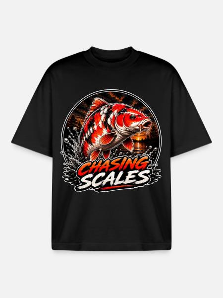 Chasing Scales Koi Carp Splash Design - Boxy Heavyweight Unisex Organic T-Shirt by Stanley/Stella - black