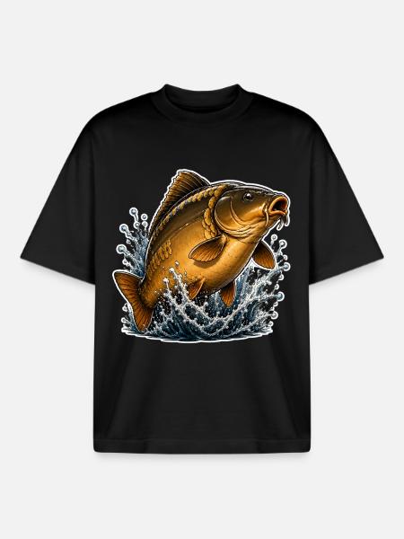 Spiegelkarpfen-Splash-Angel-Design - Boxy Heavyweight Unisex Organic T-Shirt von Stanley/Stella - Schwarz