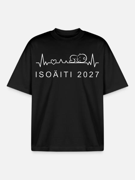 Grandma 2027 Heartbeat Pregnancy Finnish - Boxy Heavyweight Unisex Organic T-Shirt by Stanley/Stella - black